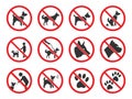 No dogs sign, dog prohibition icons set Royalty Free Stock Photo