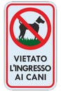 No dogs allowed Italian Vietato l`ingresso ai cani text IT warning sign isolated large detailed ban signage macro closeup vertical Royalty Free Stock Photo