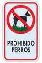 No dogs allowed Spanish ES Prohibido Perros text warning sign, isolated large detailed ban signage macro closeup, vertical Royalty Free Stock Photo