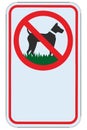 No dogs allowed warning sign, blank empty copy space, isolated large detailed ban signage macro closeup, vertical metal regulatory