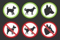 No dogs icons, dog prohibited and allowed signs