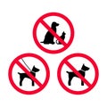 No dogs, no pets, no leash dogs, no free dogs red prohibition sign. Royalty Free Stock Photo