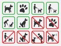 No dogs signs, dogs allowed and prohibited icons