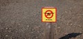 No drone zone, notice sign on a wooden pillar, aerial recording prohibited Royalty Free Stock Photo