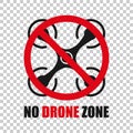 No drone zone sign icon in transparent style. Quadrocopter ban vector illustration on isolated background. Helicopter forbidden