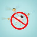 No drones sign. restricted fly zone, realistic 3d camera Drone hovering with red prohibited restriction render Royalty Free Stock Photo