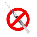 No Drugs Concept. Syringe Crossed with Prohibition Red Symbol. 3