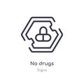 no drugs outline icon. isolated line vector illustration from signs collection. editable thin stroke no drugs icon on white