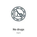 No drugs outline vector icon. Thin line black no drugs icon, flat vector simple element illustration from editable signs concept