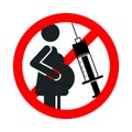No drugs during pregnancy red forbidden sign on white background Royalty Free Stock Photo