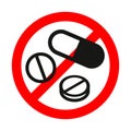 No drugs red forbidden sign with different pills on white Royalty Free Stock Photo