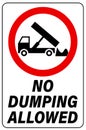No dumping allowed. Prohibition sign with silhouette of a dump truck