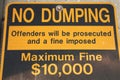 no dumping offenders will be prosecuted and a fine imposed maximum fine 10000. p Royalty Free Stock Photo