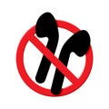 no earbuds allowed sign, forbidden circle, black earphones silhouette with red crossed out circle vector image