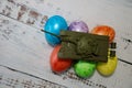 No easter for europe because of russia ukraine war conflict crisis toy tank on easter eggs