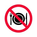 No eating allowed sign. Red prohibition no food sign.