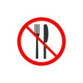 No eating sign, no food icon. Fork, knife. Vector illustration.
