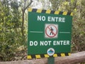 No enter sign in the Guajataca forest in Puerto Rico after hurricanes Irma and Maria