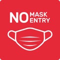 No Entry without face mask information sign. Isolated vector illustration of recommended protective safety tools during COVID pand