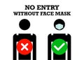 No Entry Without Face Mask or Wear a surgical Mask Icon. Vector isolated on white background Royalty Free Stock Photo