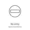 no entry icon vector from signal and prohibitions collection. Thin line no entry outline icon vector illustration. Linear symbol