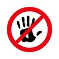 No entry, not allowed hand sign on white, black and red, Stop hand, Sign do not enter