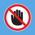 No entry prohibition. Do not touch. Forbidden sign with stop hand glyph icon. Royalty Free Stock Photo