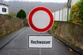 No-entry road sign in German warning of flood Royalty Free Stock Photo