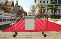 No entry sign in front of a red carpet