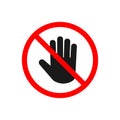 No entry, stop sign, do not touch icon vector. Hand sign for prohibited concept for your web site design, logo, app, UI. Royalty Free Stock Photo