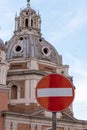 No entry traffic sign in front of church Royalty Free Stock Photo