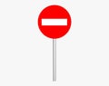 No entry traffic sign with metal pillar. Isolated on white. Clipping path. 3D Rendering.