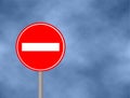 No Entry Traffic sign in sky background. Wrong way road sign prohibition icon illustration. Street / Road Sign : Do Not E Royalty Free Stock Photo