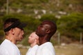 No excuses. a man being shouted at by the training officer at a military bootcamp.