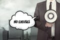 No excuses text on speech bubble with businessman Royalty Free Stock Photo
