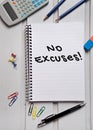 No Excuses word on paper Royalty Free Stock Photo