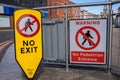 No exit and no entrance signs at entrance to bus station interchange Bolton Lancashire July 2020 Royalty Free Stock Photo