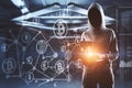 No face hacker and digital blockchain interface Royalty Free Stock Photo