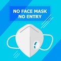 No face mask, no entrance. Put on your mask. Square poster, With ffp2 respiratory mask. For your business, in blue