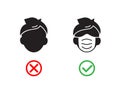No Face Mask No Entry. Man in wrong and right wear mask Icon. Notice Safety, Coronavirus precautions. Mask required
