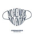 No face mask, no entry protect and prevent from Coronavirus or Covid-19 hand draw lettering warning sign vector for use to notice Royalty Free Stock Photo
