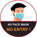 No face mask, no entry to protect and prevent from Coronavirus or Covid-19, NO MASK NO ENTRY warning sign vector Royalty Free Stock Photo