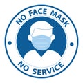 No Face Mask No Service or Wear a Mask Round Badge Sticker Icon with Text