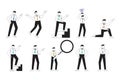 no face young man worker character presentation pose set with hand gesture. male business people standing. businessman with Royalty Free Stock Photo