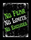 No fear no limits no excuces. Motivational quote typography banner design