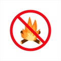 No fire icon, vector illustration. Flat design style. vector no fire icon illustration isolated on white Royalty Free Stock Photo