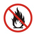 No Fire sign. Prohibition open flame symbol. Red icon on white b Royalty Free Stock Photo