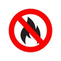 No Fire Vector Sign icon symbol. No open flame sign. No open flame sign. No fire prohibition sign. Flat vector illustration Royalty Free Stock Photo