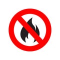 No Fire Vector Sign icon symbol. No open flame sign. No open flame sign. No fire prohibition sign. Flat vector illustration Royalty Free Stock Photo