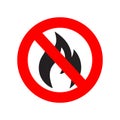 No Fire Vector Sign icon symbol. No open flame sign. No open flame sign. No fire prohibition sign. Flat vector illustration Royalty Free Stock Photo